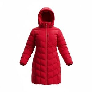 Lands End Scarlet Red Long Hooded Puffer Coat 2X 20W-22W Quilted Down Filled